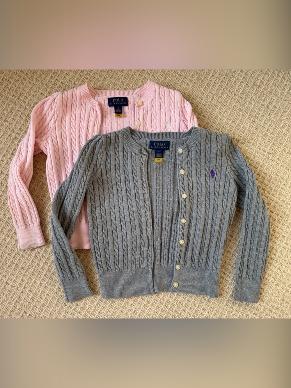 Polo by Ralph Lauren Cable-Knit Cardigans in Gray and Light Pink Size 5